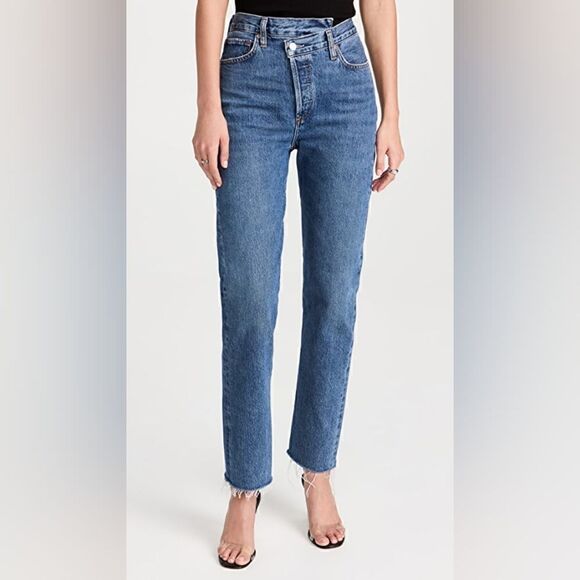 Agolde Criss Cross High Rise Straight Dark Wash Jeans In Range NWT - Picture 6 of 15